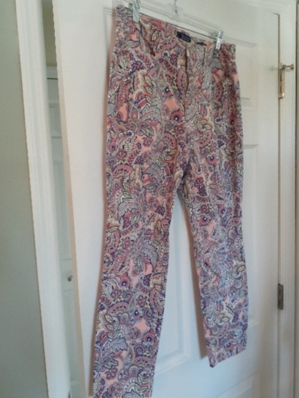 Charter Club Bristol Skinny Ankle Pants Pink Paisley Stretch Petite 12P
